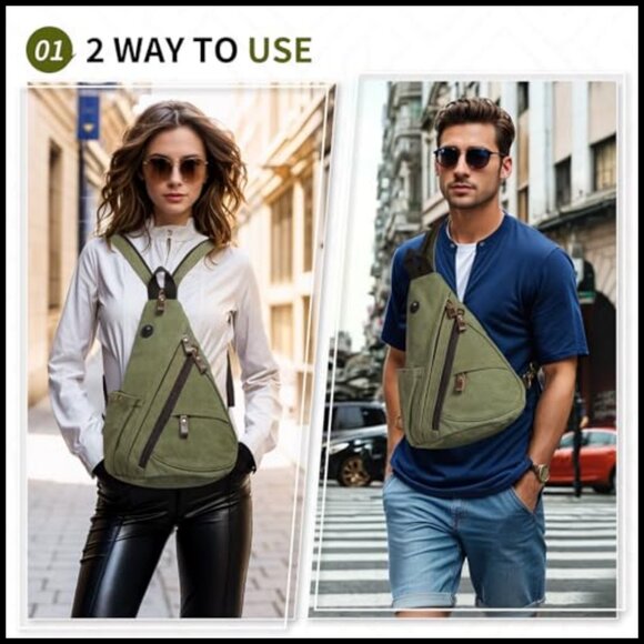 Vintage Canvas Sling Bag Convertible Crossbody Backpack Chest Bag Travel Hiking main image 7